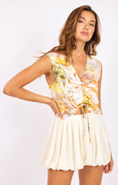 Limoncello Ruched Tank in Sunflower Multi - front crop view