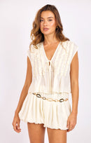 Daydreamer Ruffle Top in Cream - front crop view