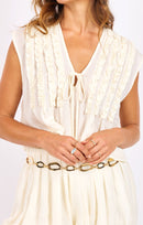 Daydreamer Ruffle Top in Cream - detail view
