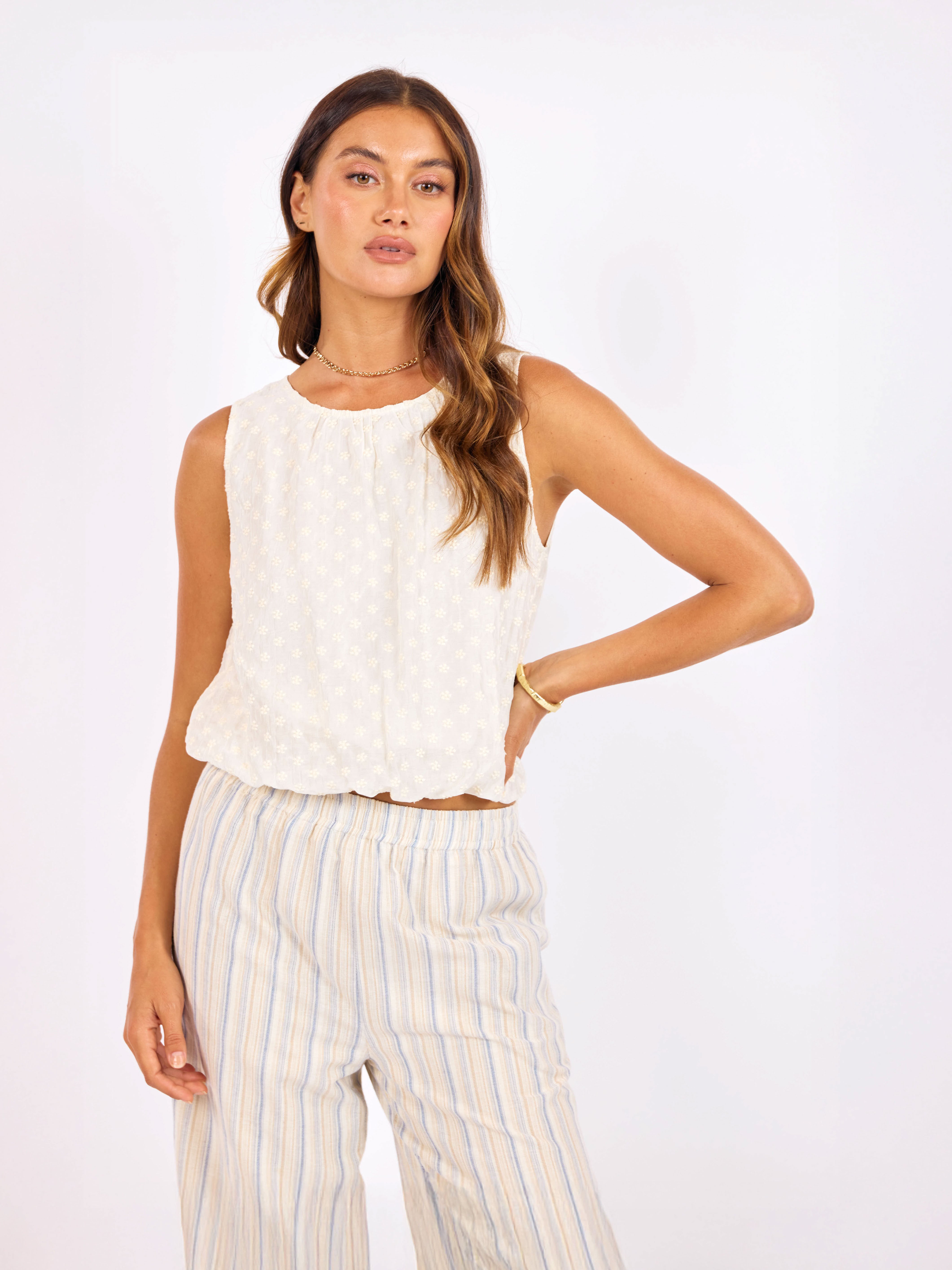 Soul Searching Bubble Top in Ivory - front crop view