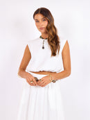Deja Vu Tie Top in White - front crop view