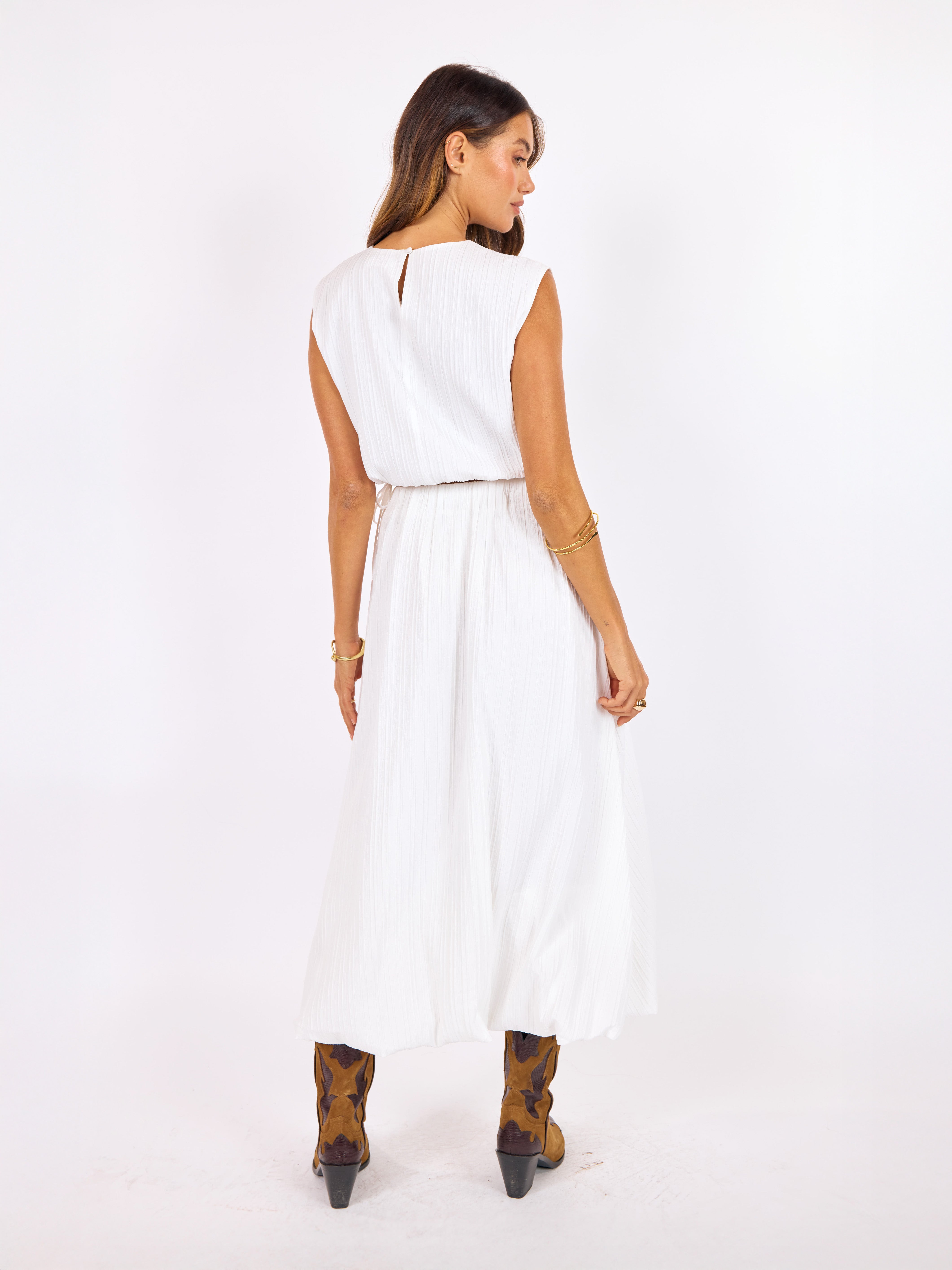 Deja Vu Tie Top in White - back view