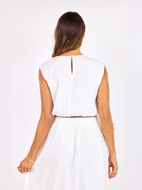 Deja Vu Tie Top in White - back crop view