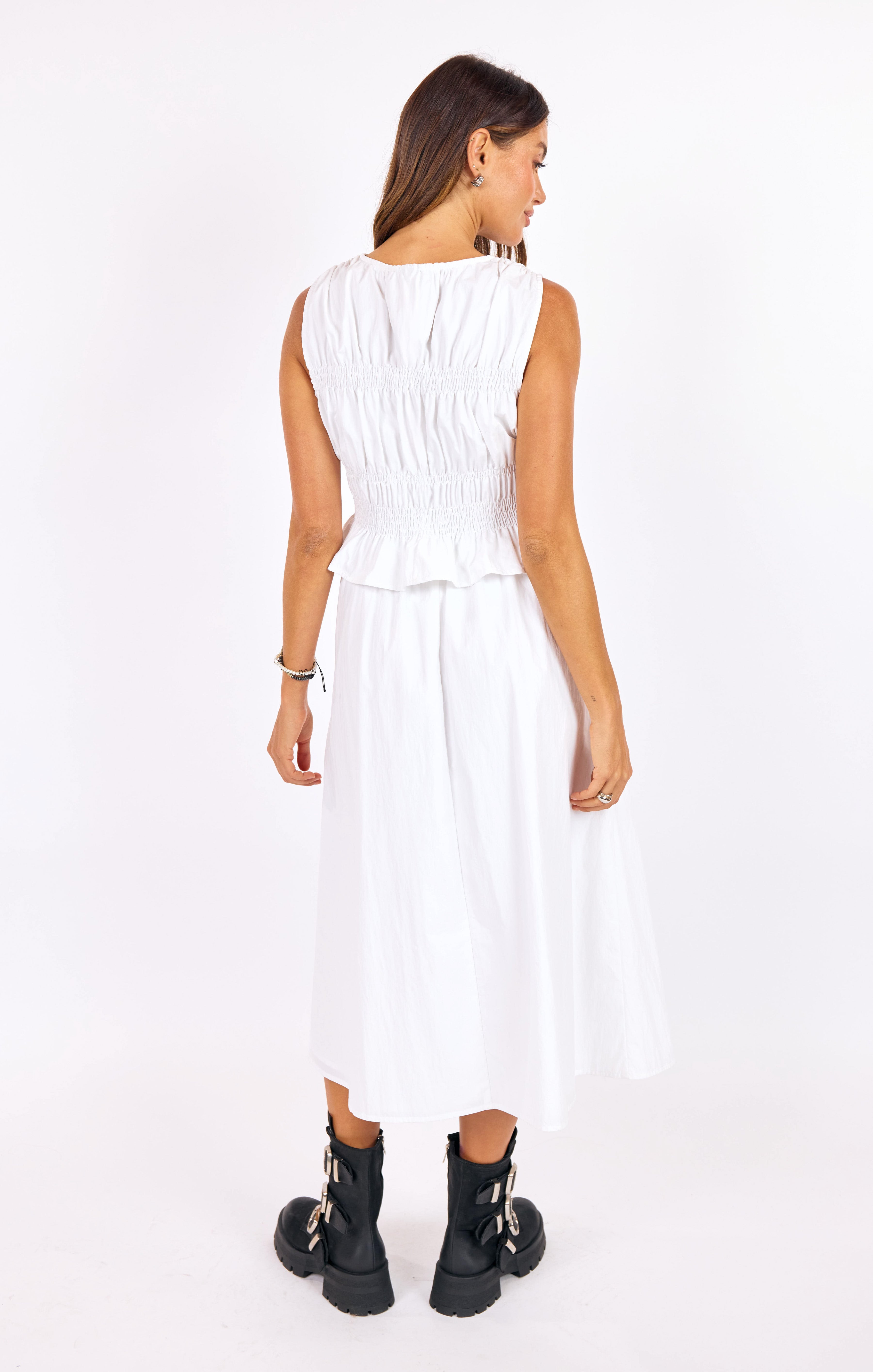 Central Park Ruched Tank in White - back view