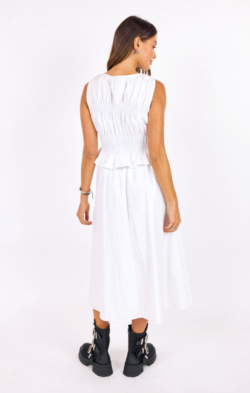 Central Park Ruched Tank in White - back view