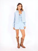 Wanderer Button Up Shirt in Blue Multi - front view