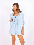 Wanderer Button Up Shirt in Blue Multi - front crop view