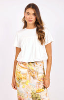 Lily Pond Bubble Top in White - front crop view