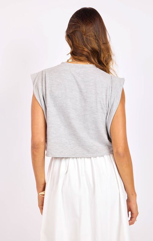 Chill Girl Crop Top in Heather Grey - back crop view