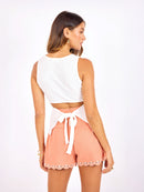 Solo Tie Back Tank in White - back crop view
