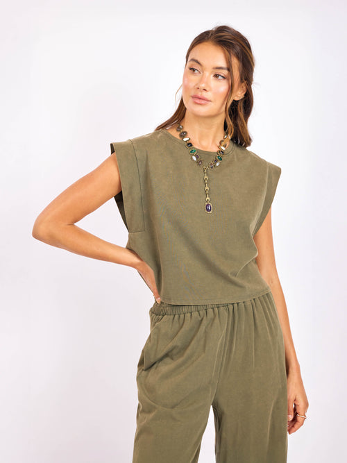 Gila Knit Top in Sage - front crop view