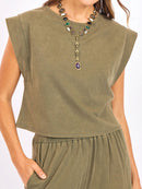 Gila Knit Top in Sage - detail view