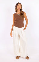 Sidewalk Mock Neck Tank in Heather-Cocoa - front view