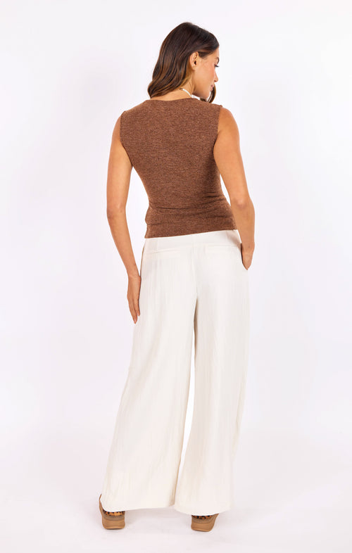 Sidewalk Mock Neck Tank in Heather-Cocoa - back view