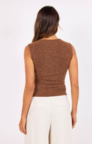 Sidewalk Mock Neck Tank in Heather-Cocoa - back crop view