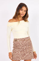 First Date Long Sleeve Top in Cream - front crop view