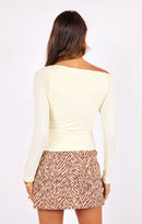 First Date Long Sleeve Top in Cream - back crop view