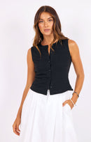 Purpose Button Tank in Black - front crop view