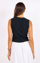 Purpose Button Tank in Black - back crop view