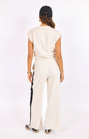 Metro Ruched Knit Top in Heather-Oatmeal - back view