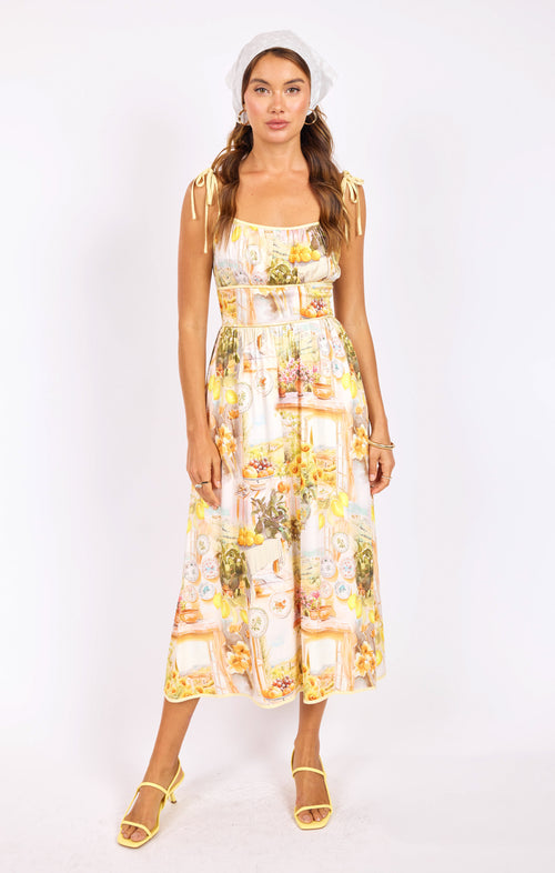 Limoncello Midi Dress in Sunflower Multi - front view