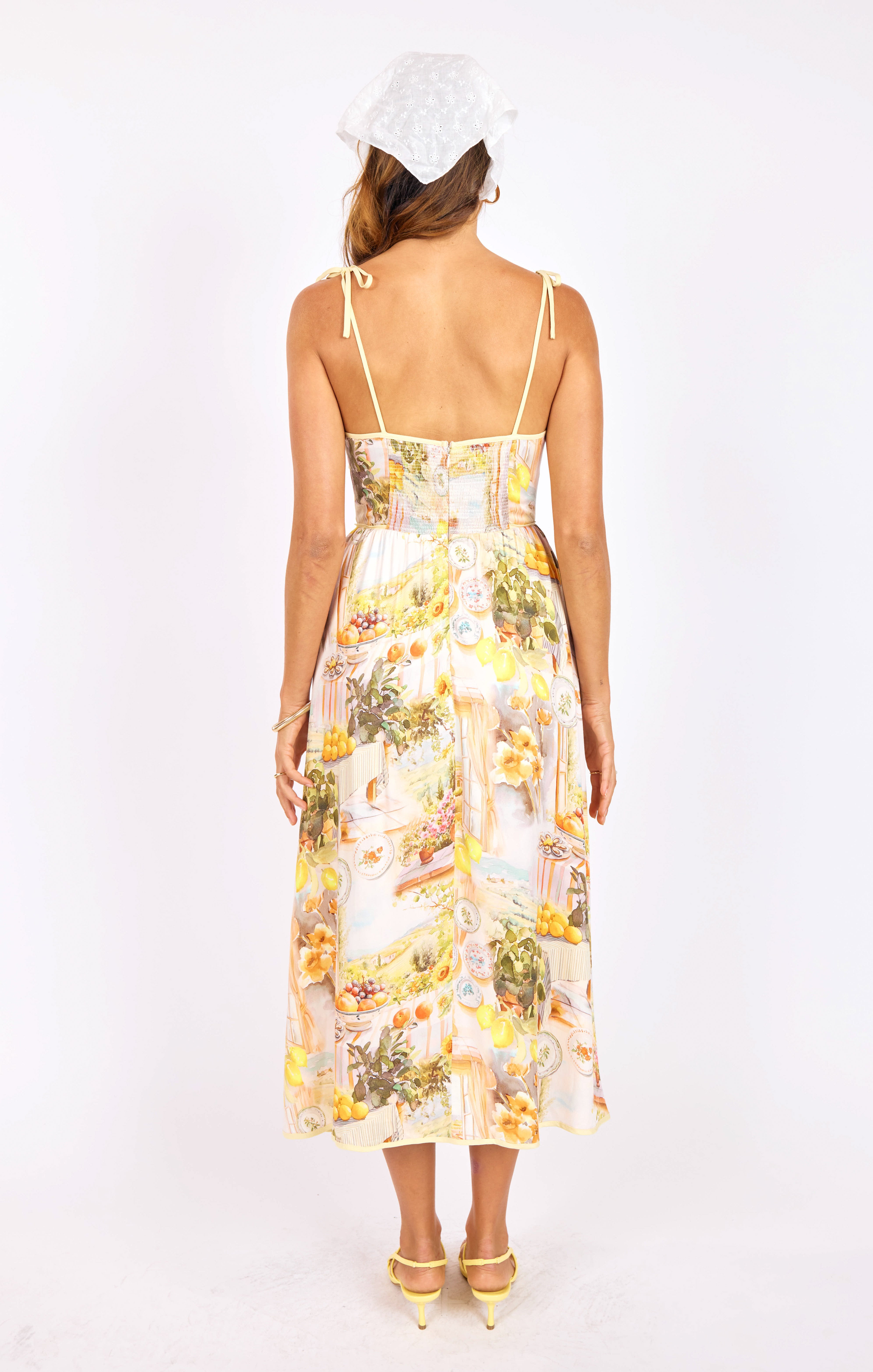 Limoncello Midi Dress in Sunflower Multi - back view