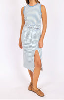 Baby Bud Stripe Dress in Blue Ivory - front crop view