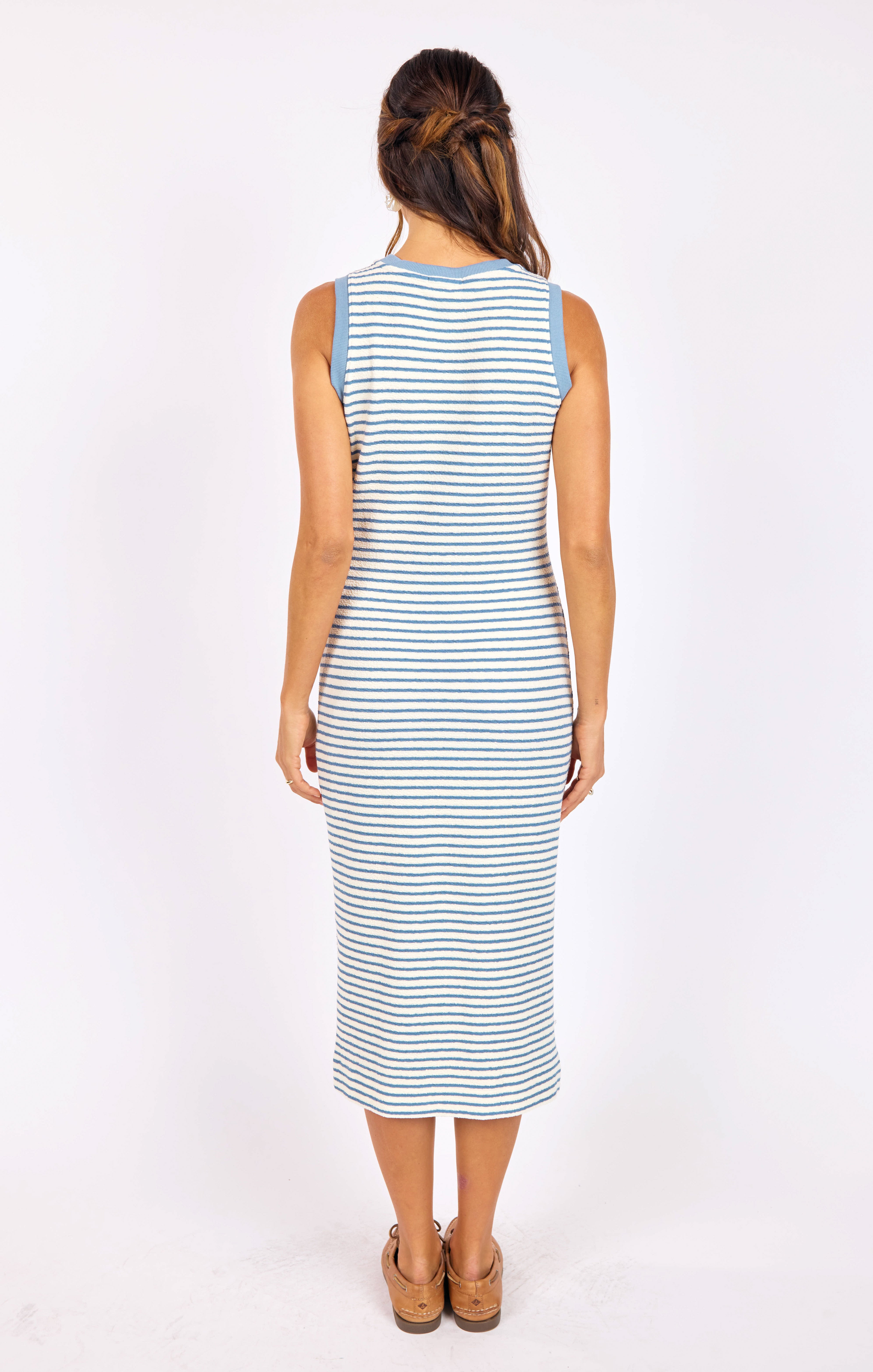 Baby Bud Stripe Dress in Blue Ivory - back view
