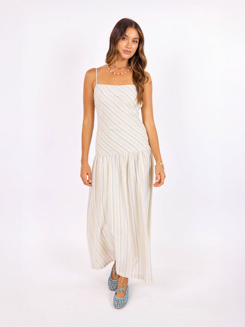 The Lands Maxi Dress in Blue Multi - front view