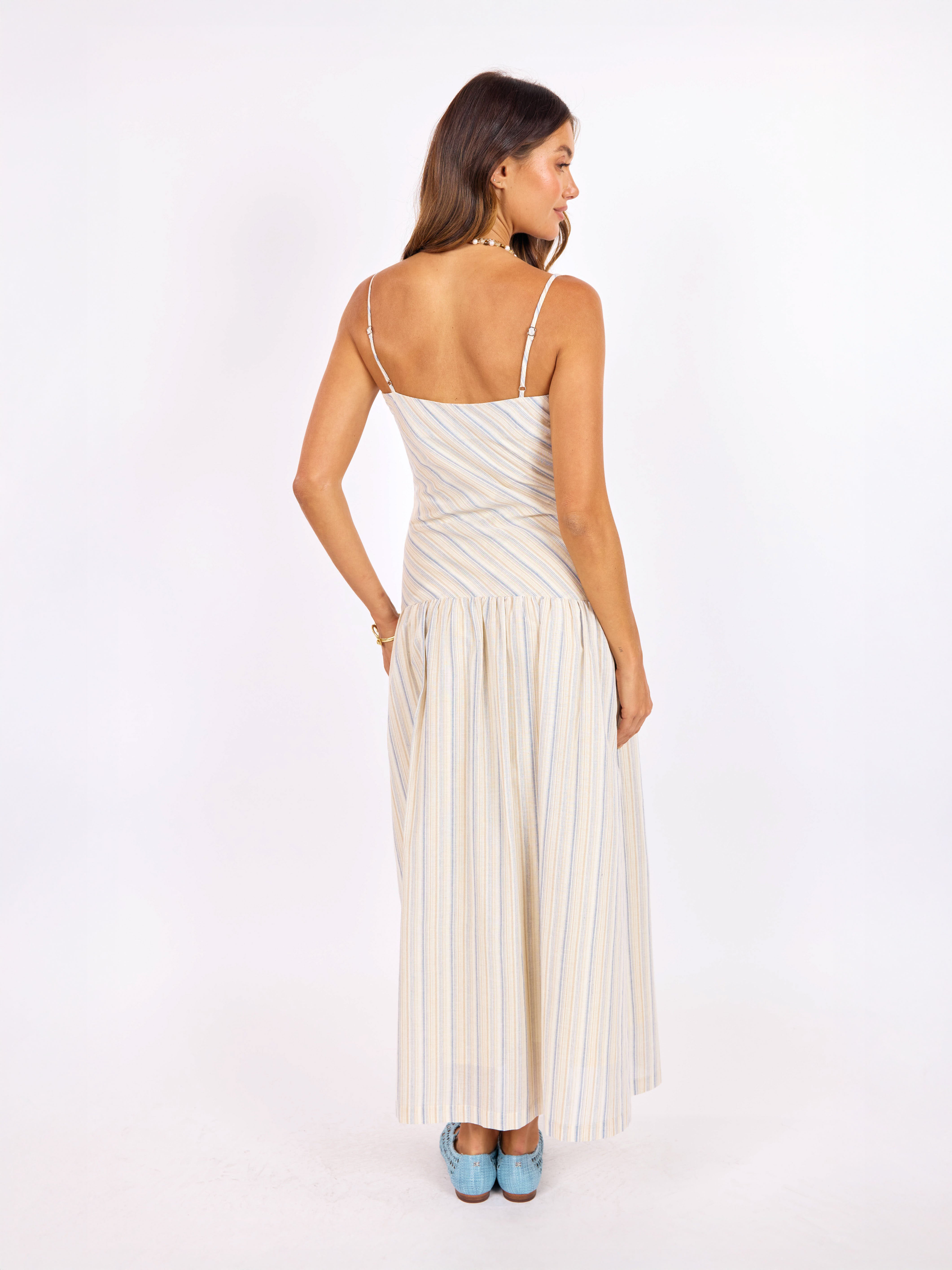The Lands Maxi Dress in Blue Multi - back view