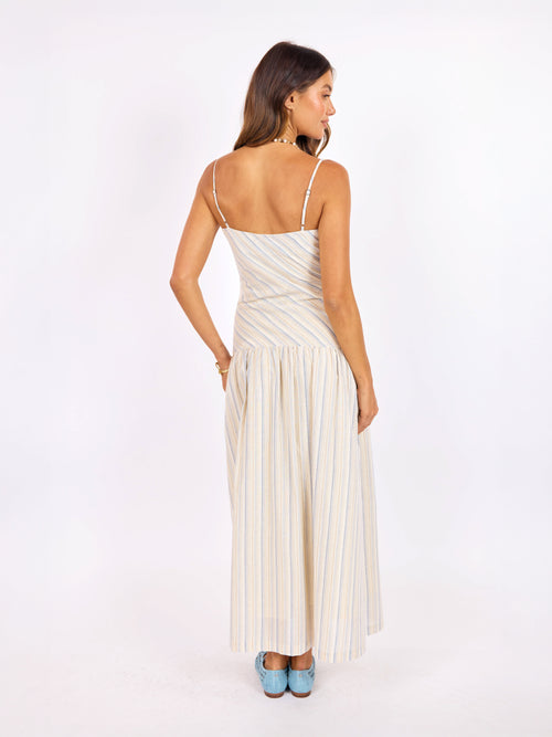 The Lands Maxi Dress in Blue Multi - back view