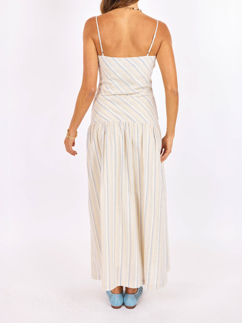 The Lands Maxi Dress in Blue Multi - back crop view