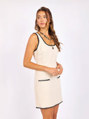 Compass Embroidered Mini Dress in Cream Black - mood image