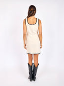 Compass Embroidered Mini Dress in Cream Black - back view