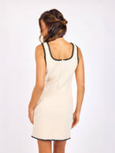 Compass Embroidered Mini Dress in Cream Black - back crop view