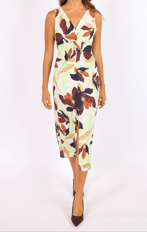 Day In The City Midi Dress in Lime-Multi - front crop view
