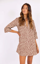 City Safari Mini Dress in Oak-Cream - front crop view