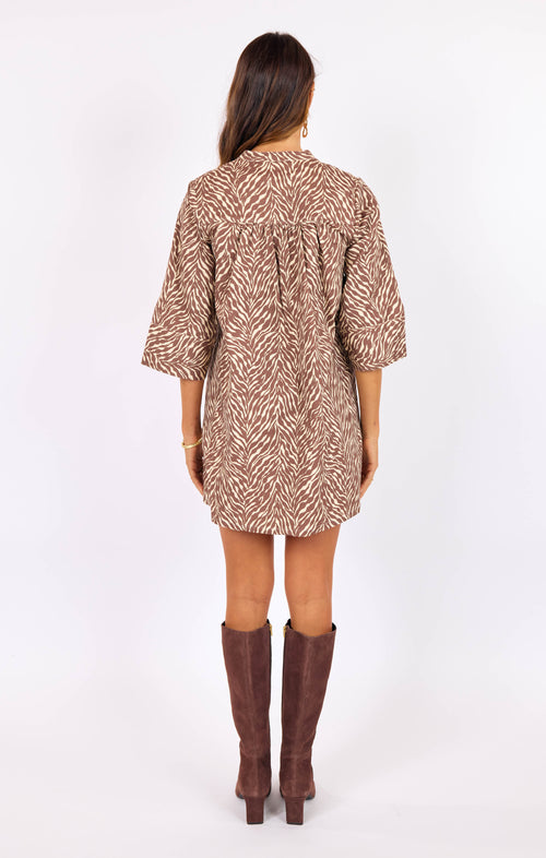 City Safari Mini Dress in Oak-Cream - back view