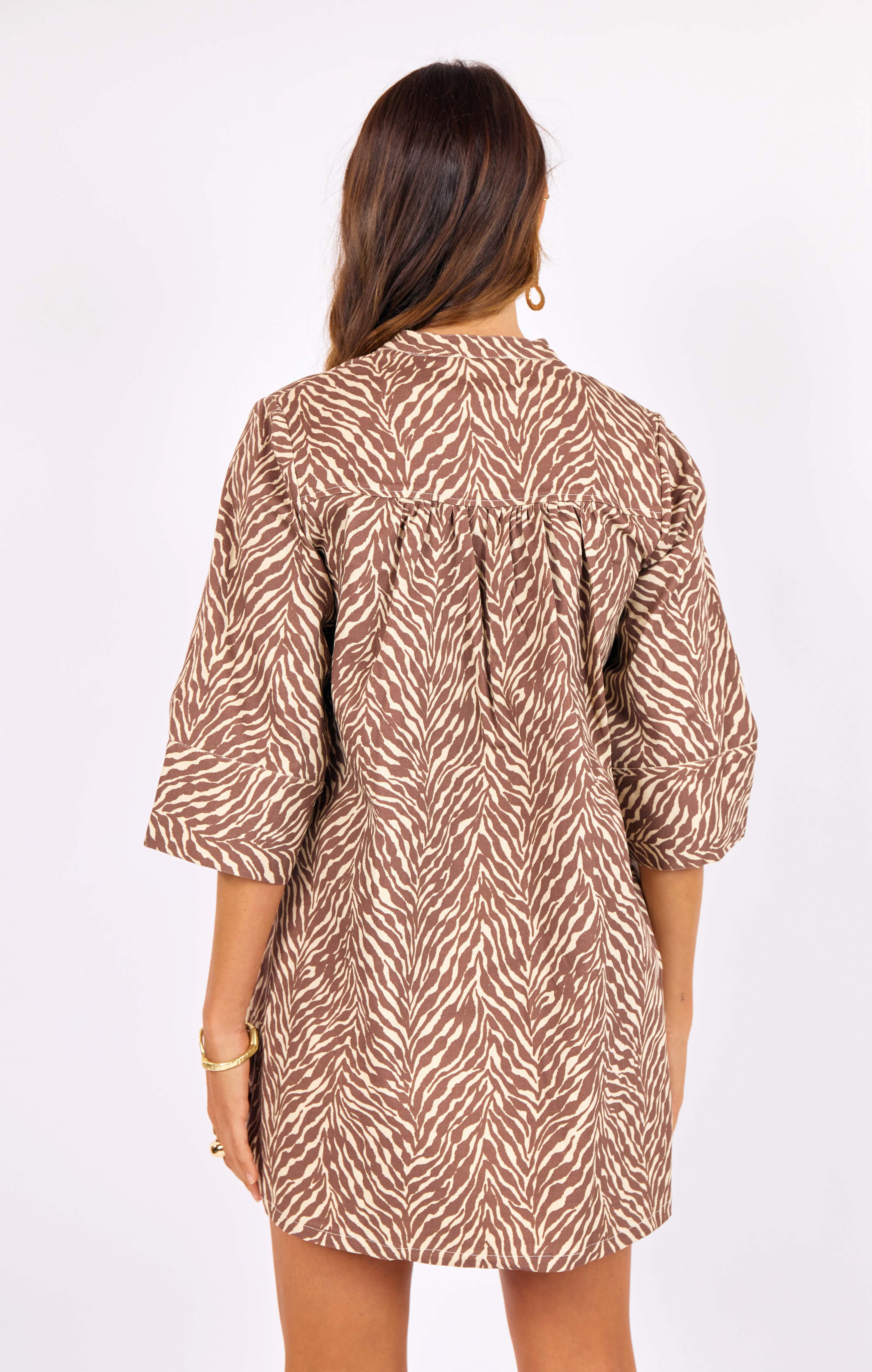 City Safari Mini Dress in Oak-Cream - back crop view