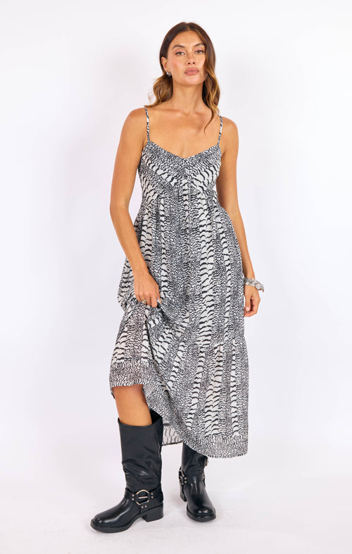Urban Jungle Maxi Dress in Black-Multi - front view