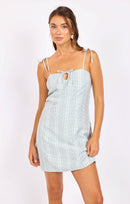 Flying Kite Mini Dress in Blue Ivory - front crop view