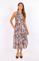 Wild City Midi Dress in Navy-Multi - front view