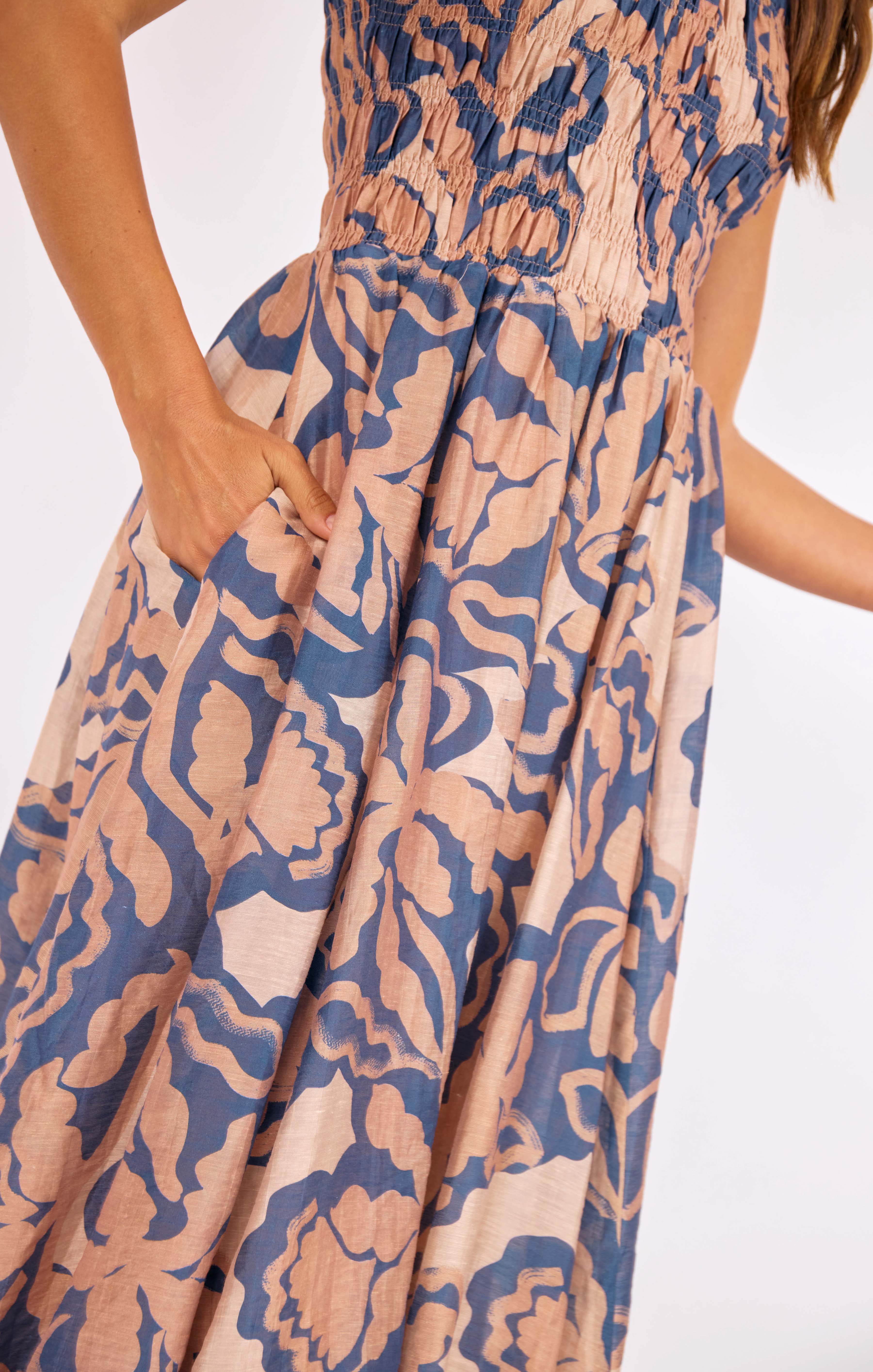 Wild City Midi Dress in Navy-Multi - detail view