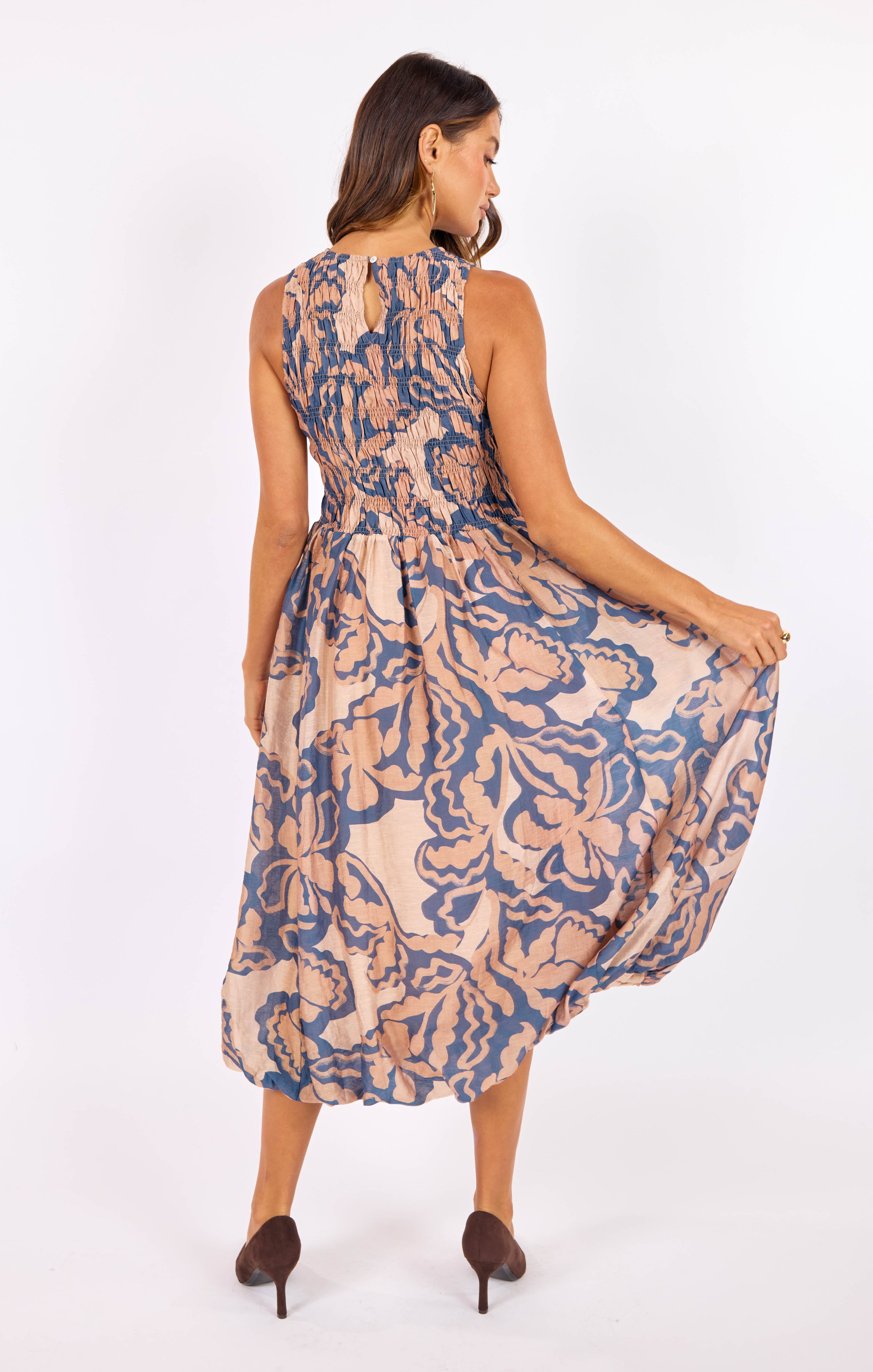 Wild City Midi Dress in Navy-Multi - back view