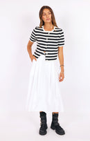 Daphne Stripe Button Cardigan in Black-Ivory - front view