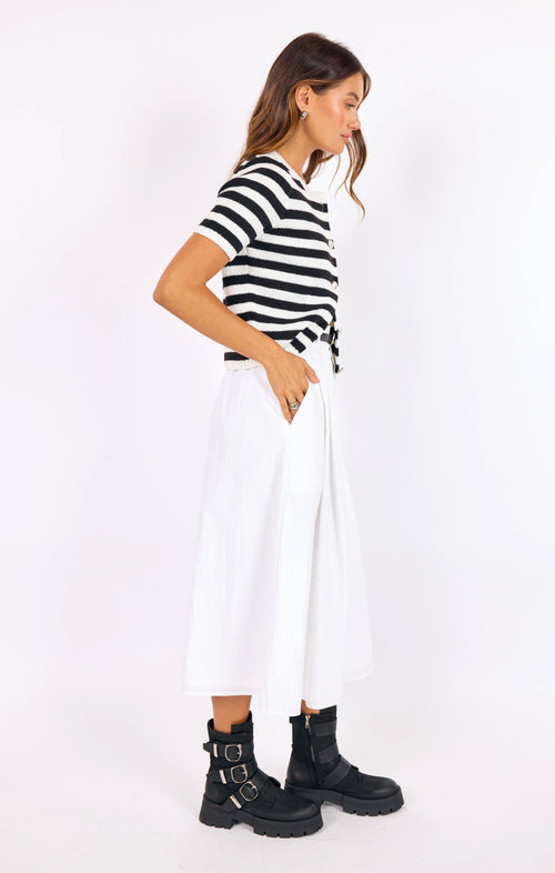 Daphne Stripe Button Cardigan in Black-Ivory - mood image