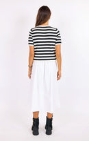 Daphne Stripe Button Cardigan in Black-Ivory - back view