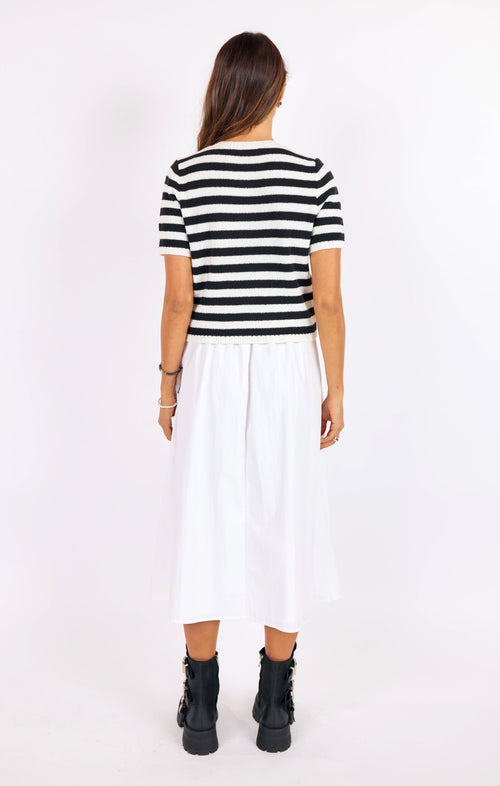 Daphne Stripe Button Cardigan in Black-Ivory - back view