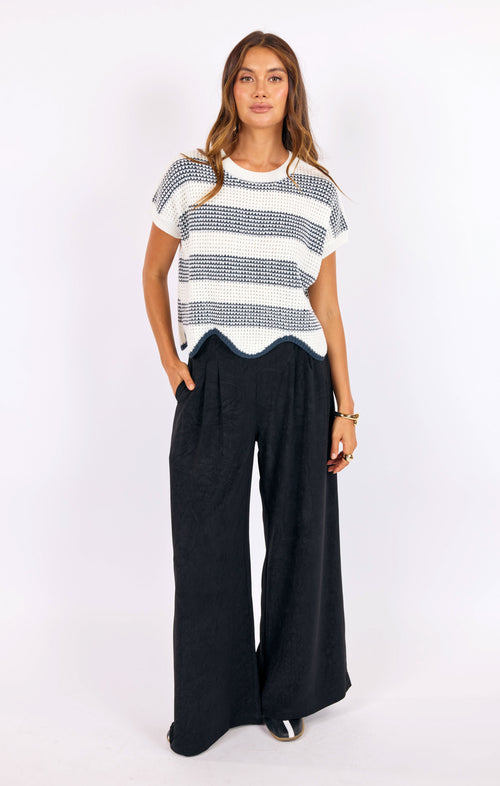 Missed Connections Sweater in Navy-Ivory - front view