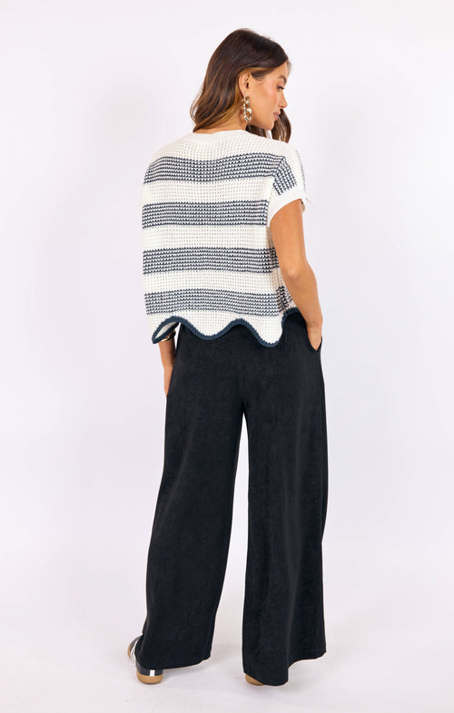Missed Connections Sweater in Navy-Ivory - back view